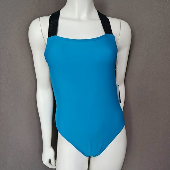 DKNY  Logo Cross-Back One-Piece Swimsuit Tropical Blue - Picture 2 of 10